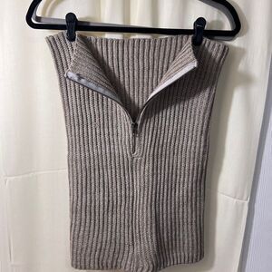 Simply Noelle Knit Dickie Half‎ Zip Mock Neck Acrylic Tan Neutral Women's